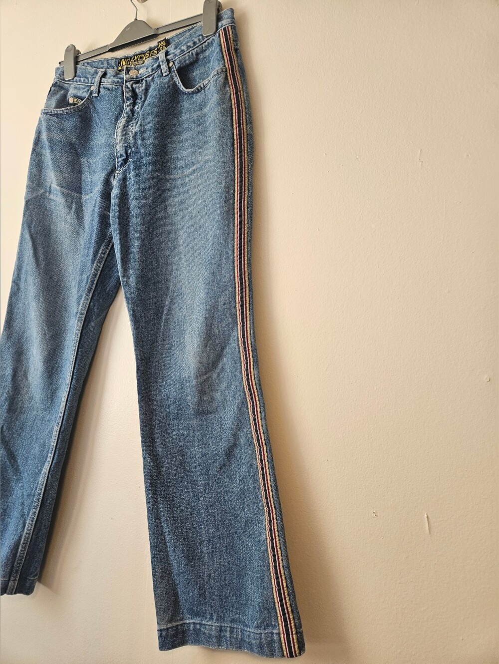 Vintage No Excuses Jeans 32 Inch Waist Flare Leg Denim Mid Rise-Side Stripe Y2k
